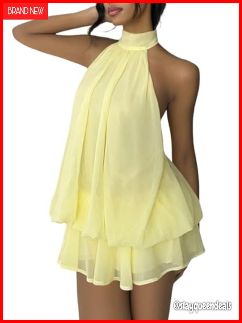 Chiffon Halter Mini Dress Backless Ruffle Party Cocktail
